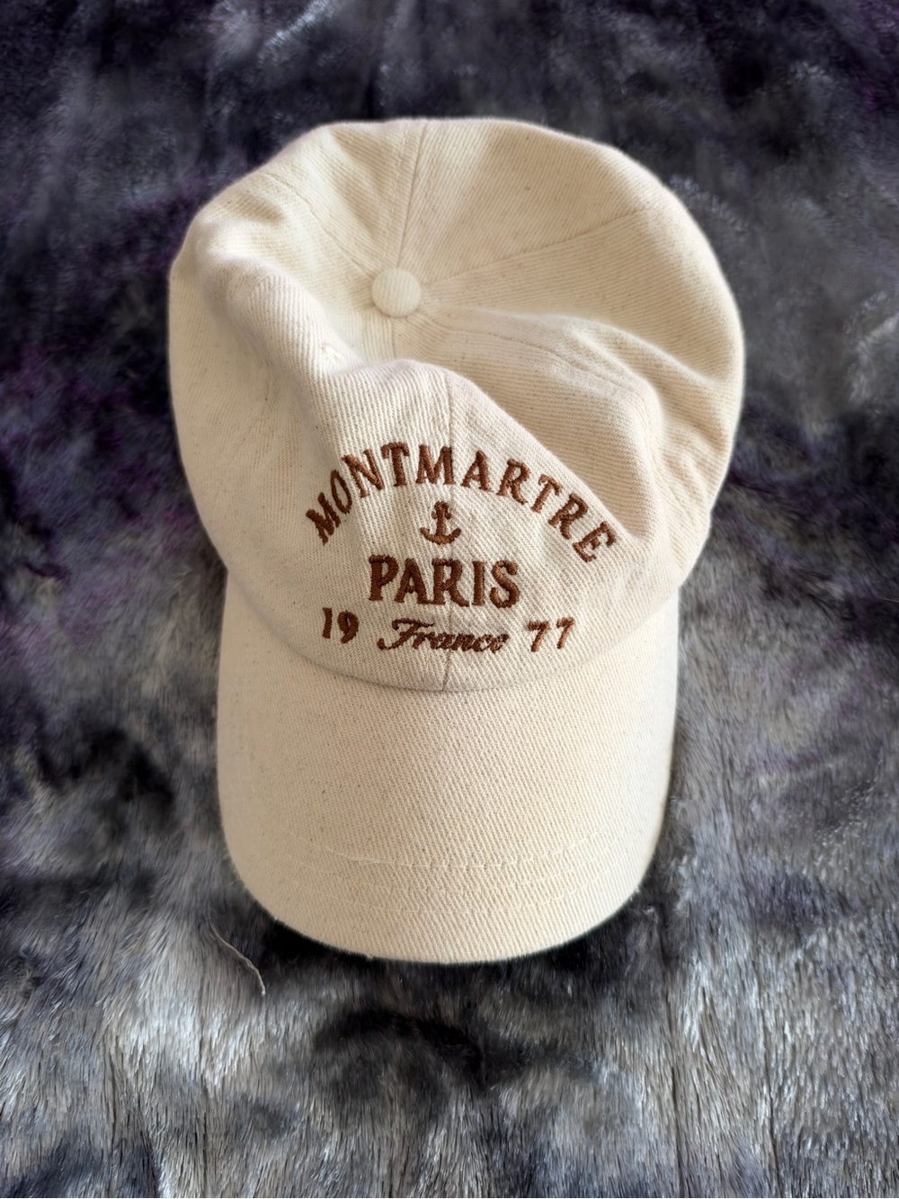 American Eagle Outfitters Cream Montmartre Paris Cap with Brown Embroidery